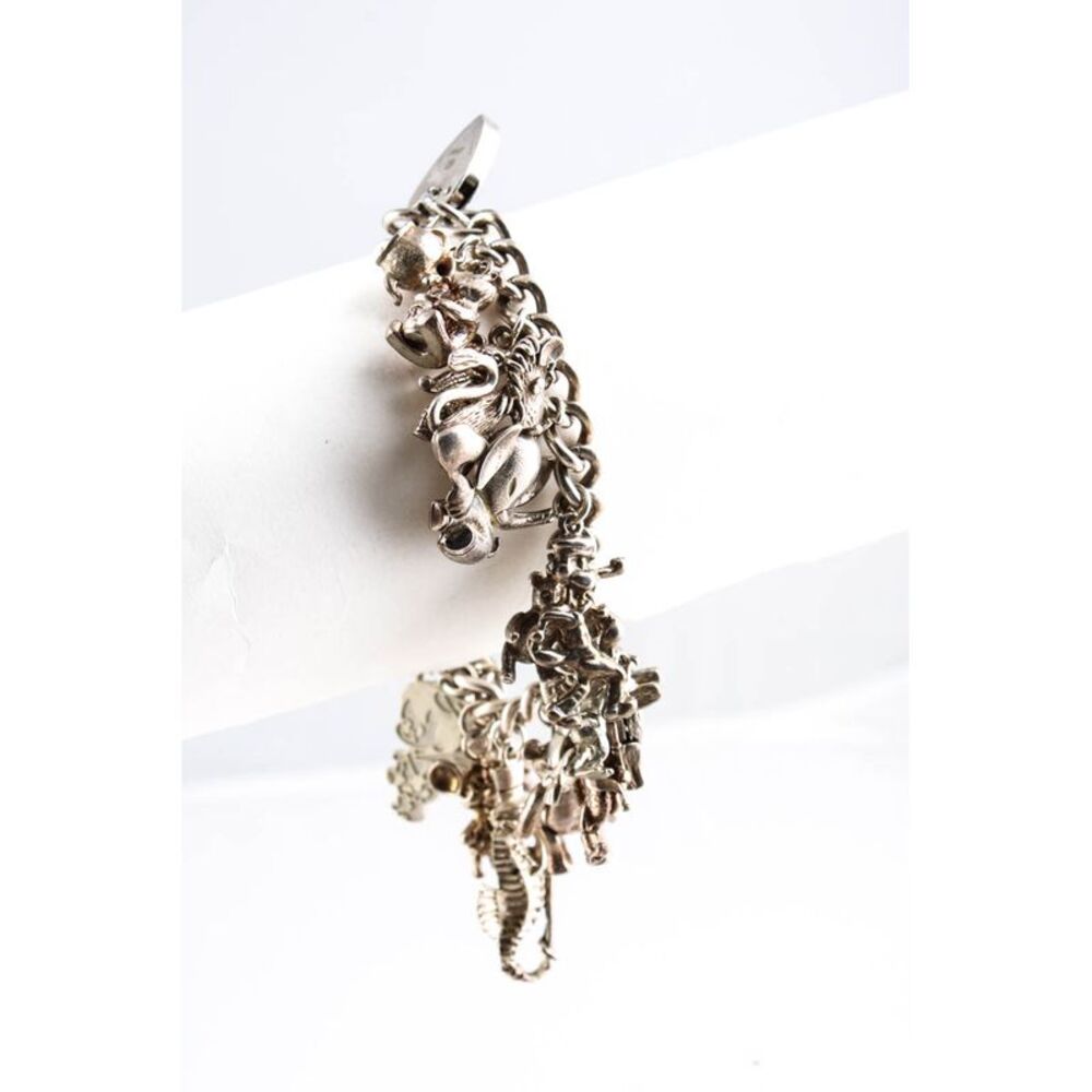 Designer Vintage 10KT Gold Seahorse Mouse Charm Bracelet Silver